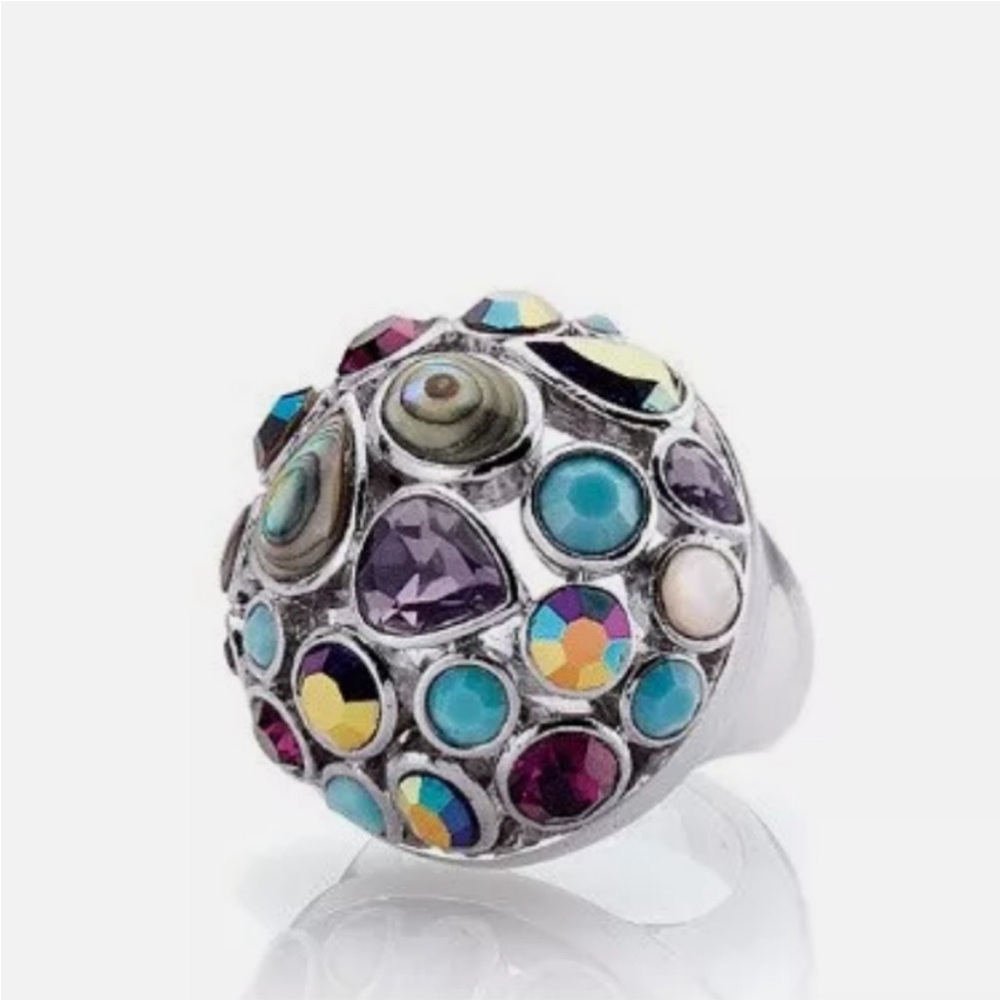 LIA SOPHIA Fireworks silver multicolor chunky statement ring one size